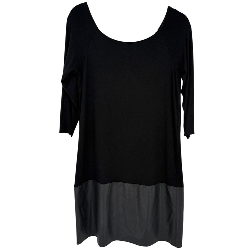 Ali & Jay 3/4 Sleeve Faux Leather Bottom Made in USA Shift Dress‎ Black Sz Large